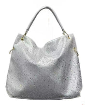 Fashion Silvery Rhinestone Large Capacity Faux Leather Shoulder Bags