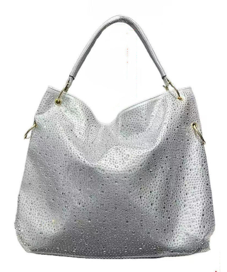 Fashion Silvery Rhinestone Large Capacity Faux Leather Shoulder Bags