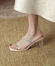 Fashion Splicing Chunky Heel Apricot Slide Sandals Peep Toe