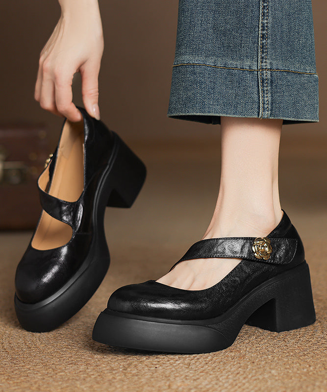 Fashion Splicing Chunky Loafer Shoes Black Sheepskin