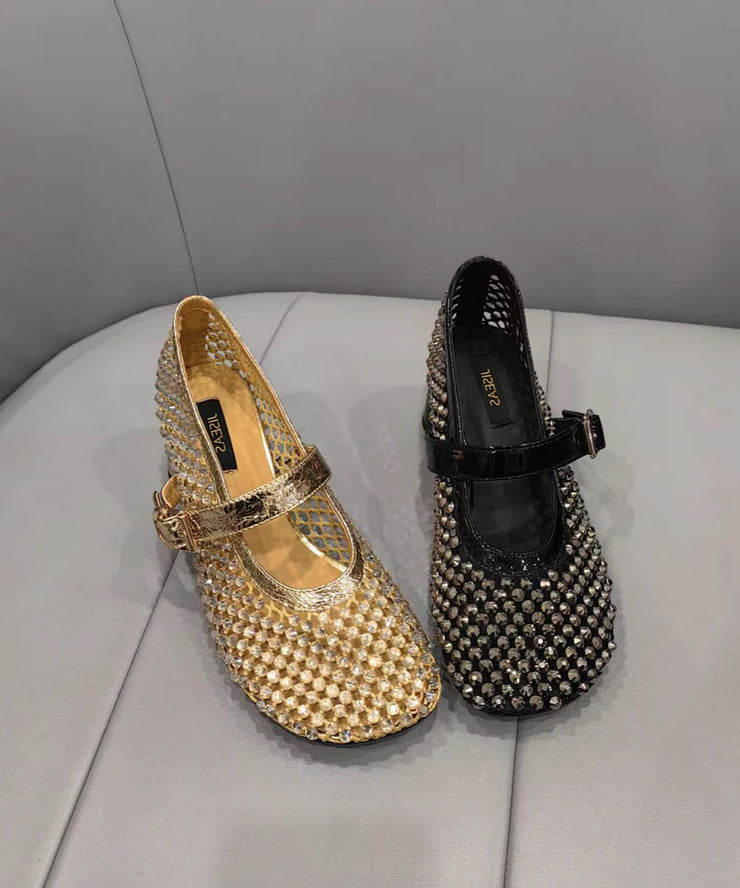 Fashion Splicing Chunky Shoes Black Breathable Mesh Zircon