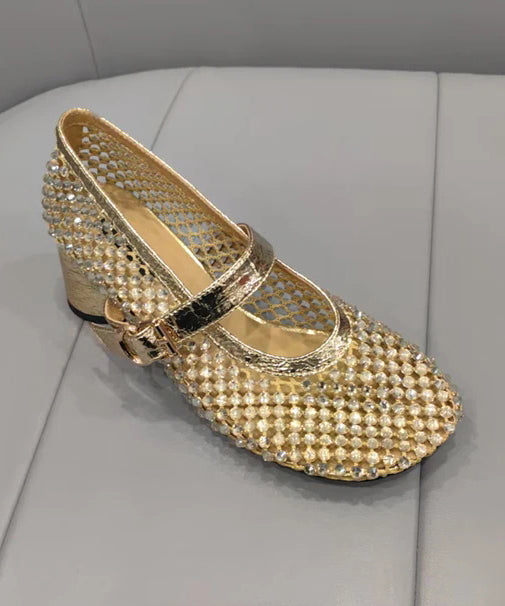 Fashion Splicing Chunky Shoes Black Breathable Mesh Zircon
