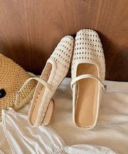 Fashion Splicing Chunky Yellow Faux Leather Hollow Out Slide Sandals