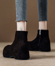Fashion Splicing Coffee Platform Boots Black Suede
