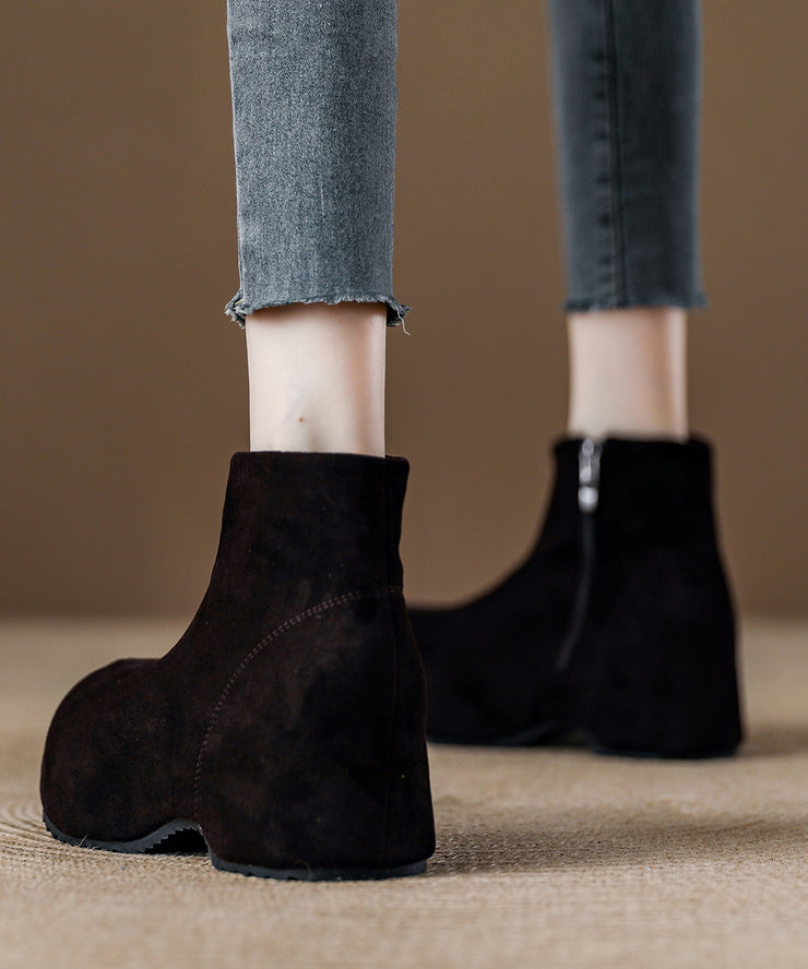 Fashion Splicing Coffee Platform Boots Black Suede