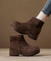 Fashion Splicing Coffee Platform Boots Black Suede
