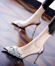 Fashion Splicing High Heel Champagne Faux Leather Zircon Pointed Toe
