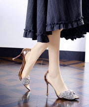 Fashion Splicing High Heel Champagne Faux Leather Zircon Pointed Toe