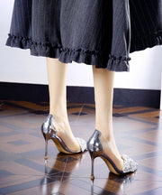 Fashion Splicing High Heel Champagne Faux Leather Zircon Pointed Toe