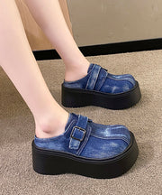 Fashion Splicing Platform Blue Cotton Fabric Slide Sandals