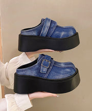 Fashion Splicing Platform Blue Cotton Fabric Slide Sandals