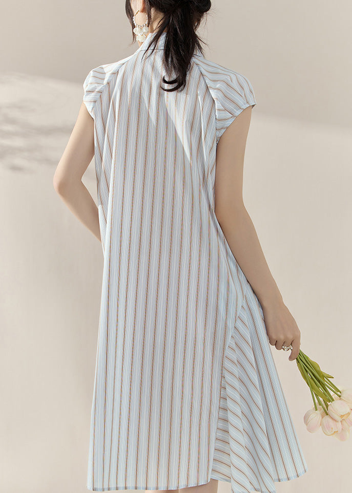 Fashion Striped Peter Pan Collar Button Holiday Mid Dress Short Sleeve