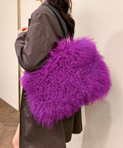Fashion Versatile Coffee Sheepskin Fur Large Capacity Shoulder Bag