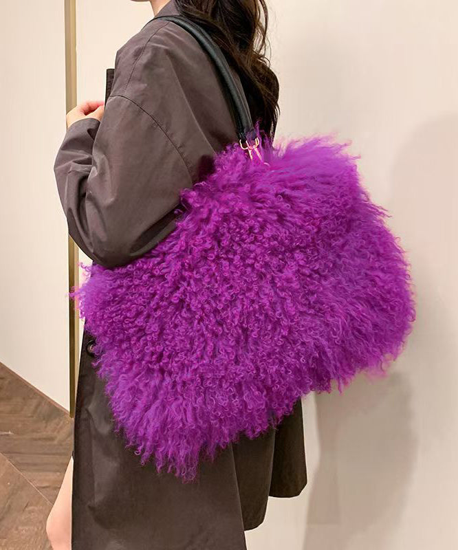 Fashion Versatile Coffee Sheepskin Fur Large Capacity Shoulder Bag