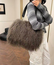 Fashion Versatile Coffee Sheepskin Fur Large Capacity Shoulder Bag