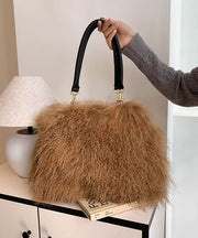 Fashion Versatile Coffee Sheepskin Fur Large Capacity Shoulder Bag