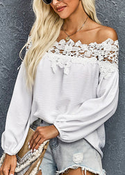 Fashion White Cold Shoulder Hollow Out Top Fall