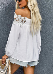 Fashion White Cold Shoulder Hollow Out Top Fall