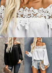 Fashion White Cold Shoulder Hollow Out Top Fall
