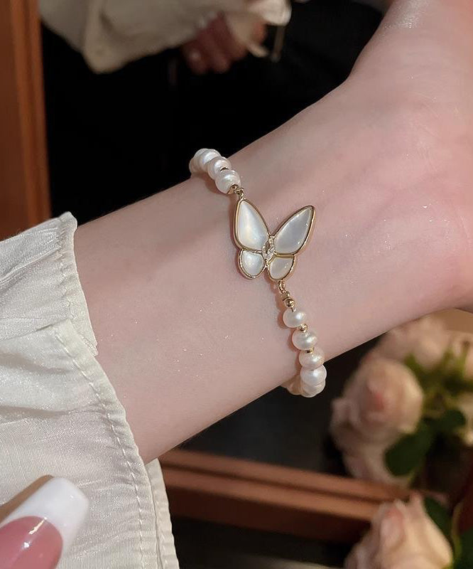 Fashion White Copper Alloy Butterfly Pearl Charm Bracelet