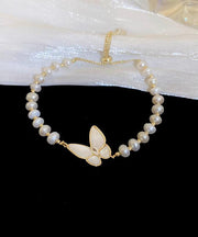 Fashion White Copper Alloy Butterfly Pearl Charm Bracelet