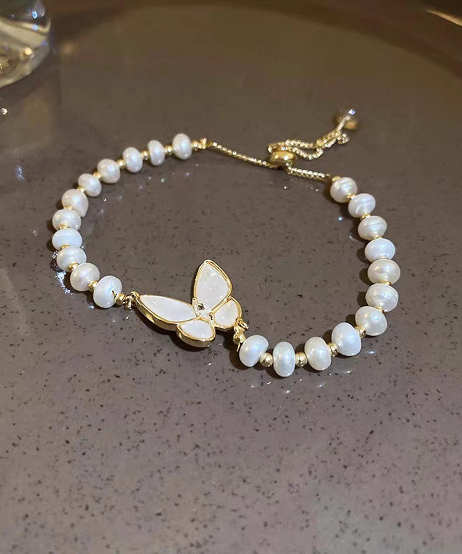Fashion White Copper Alloy Butterfly Pearl Charm Bracelet