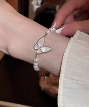 Fashion White Copper Alloy Butterfly Pearl Charm Bracelet