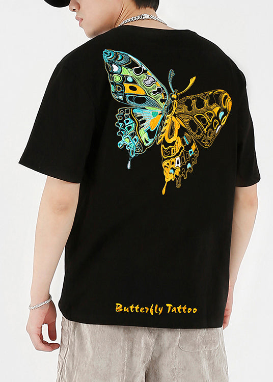 Fashion White Embroideried Butterfly Cotton T Shirts Summer