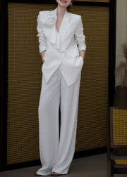 Fashion White Floral Tops And Pants Two Piece Set Fall