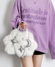Fashion White Fuzzy Fur Fluffy Chain Linked Tote Handbag
