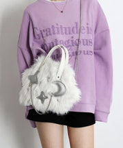 Fashion White Fuzzy Fur Fluffy Chain Linked Tote Handbag