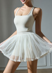 Fashion White High Stretch Sports Mini Dress One Piece Workout Suit