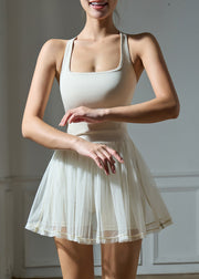 Fashion White High Stretch Sports Mini Dress One Piece Workout Suit