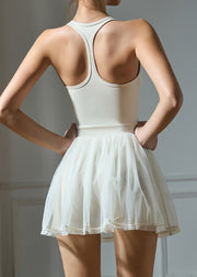Fashion White High Stretch Sports Mini Dress One Piece Workout Suit