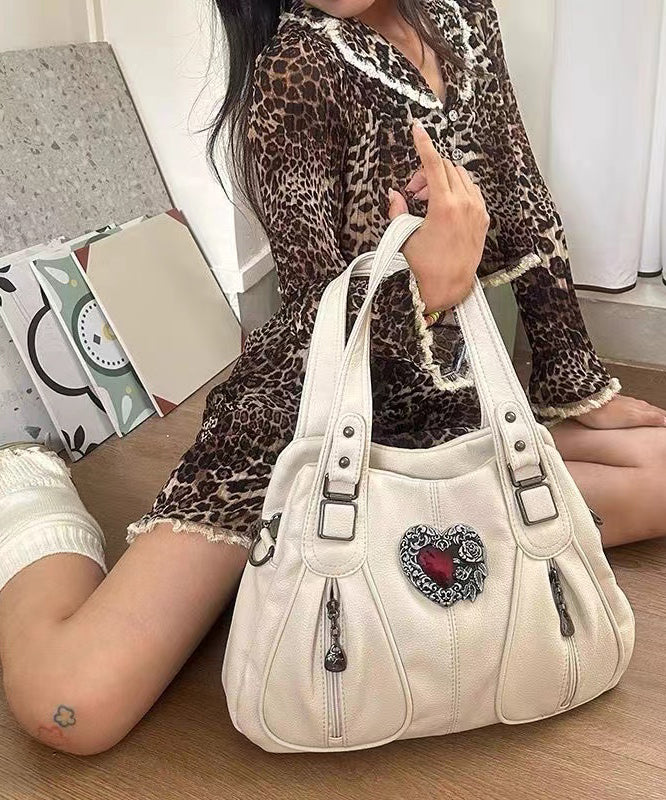 Fashion White Love Decorated With Pockets Faux Leather Shoulder Bags