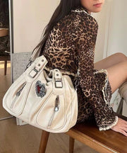 Fashion White Love Decorated With Pockets Faux Leather Shoulder Bags