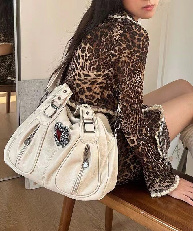 Fashion White Love Decorated With Pockets Faux Leather Shoulder Bags