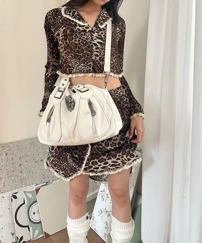 Fashion White Love Decorated With Pockets Faux Leather Shoulder Bags