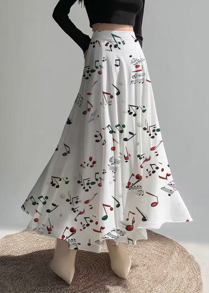 Fashion White Musical Note Print Chiffon Skirts Holiday Summer