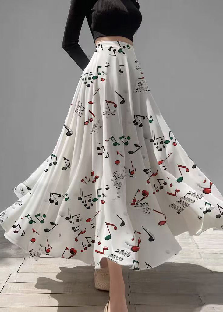 Fashion White Musical Note Print Chiffon Skirts Holiday Summer