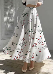 Fashion White Musical Note Print Chiffon Skirts Holiday Summer