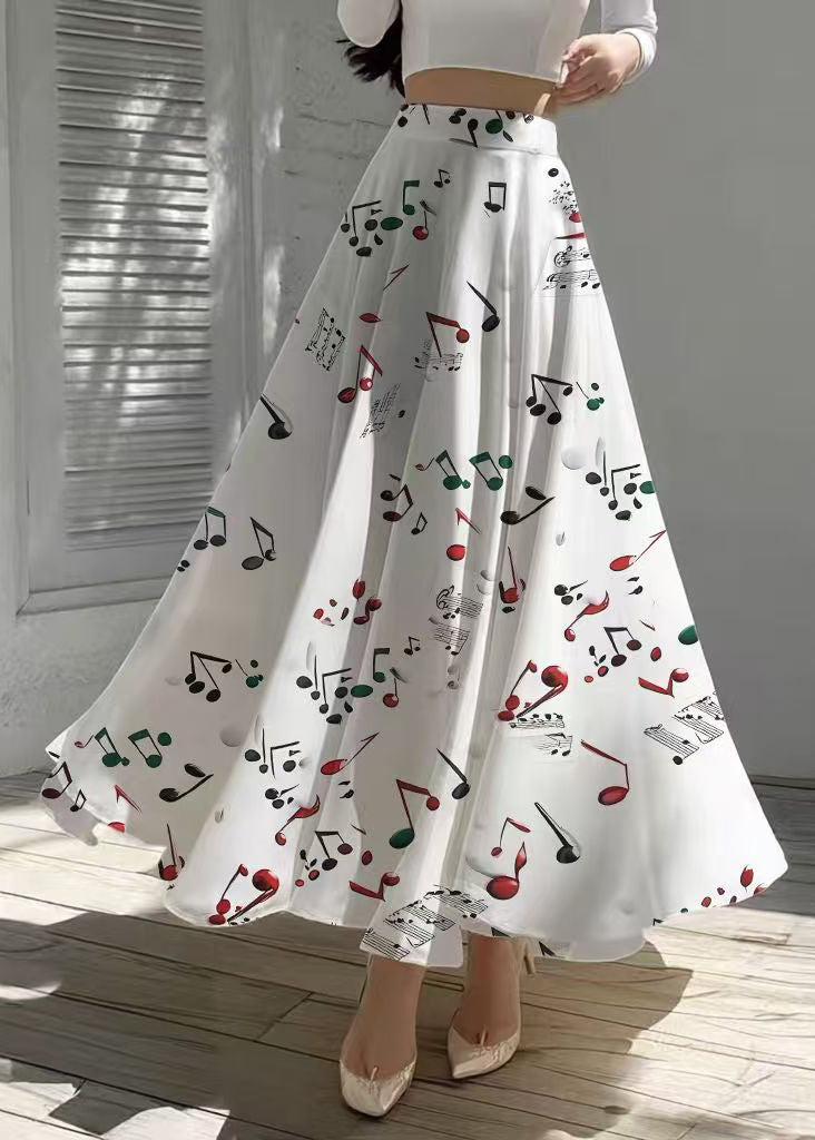 Fashion White Musical Note Print Chiffon Skirts Holiday Summer