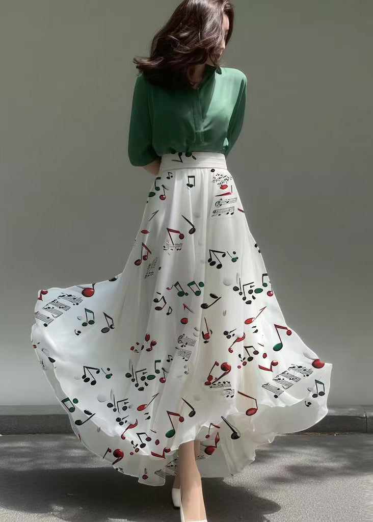 Fashion White Musical Note Print Chiffon Skirts Holiday Summer