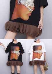 Fashion White Nail Bead Patchwork Cotton Mini Dress Summer