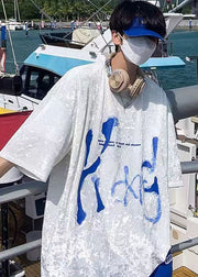 Fashion White Oversized Print Men Shirt And T Shirt Summer