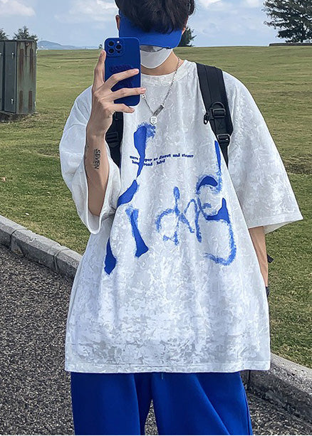 Fashion White Oversized Print Men Shirt And T Shirt Summer