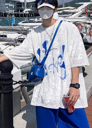 Fashion White Oversized Print Men Shirt And T Shirt Summer