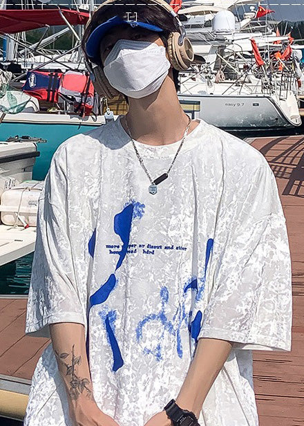Fashion White Oversized Print Men Shirt And T Shirt Summer