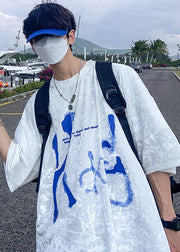 Fashion White Oversized Print Men Shirt And T Shirt Summer