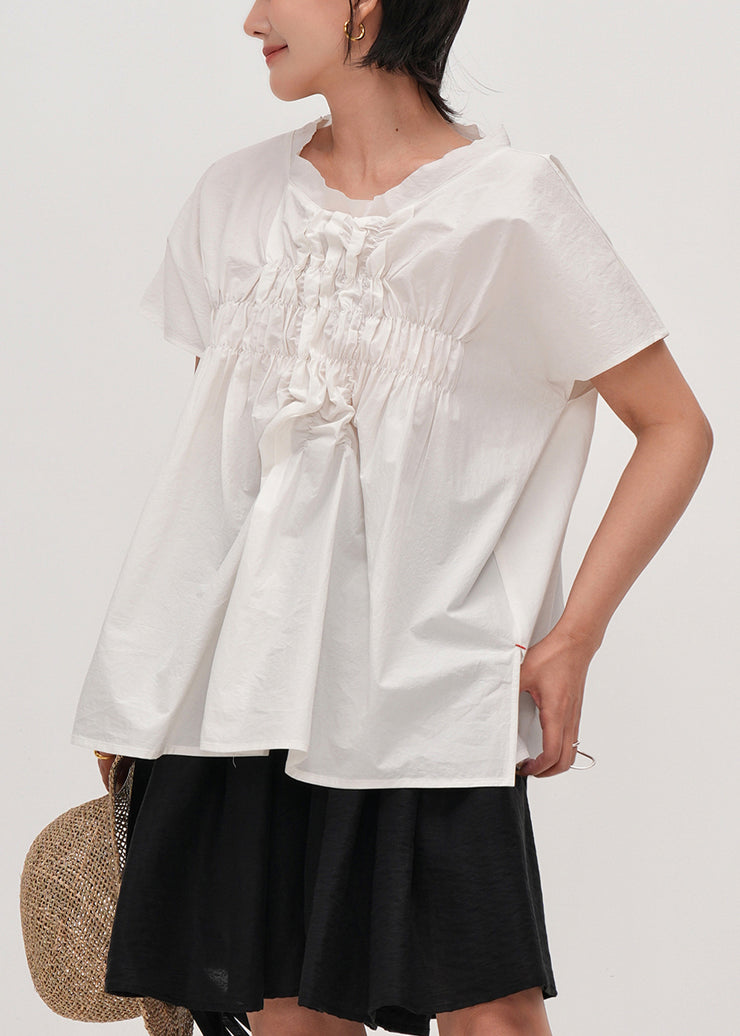 Fashion White Oversized Wrinkled Cotton Tank Tops Summer